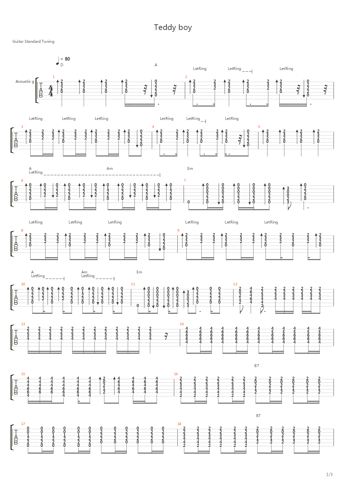 Teddy Boy吉他谱