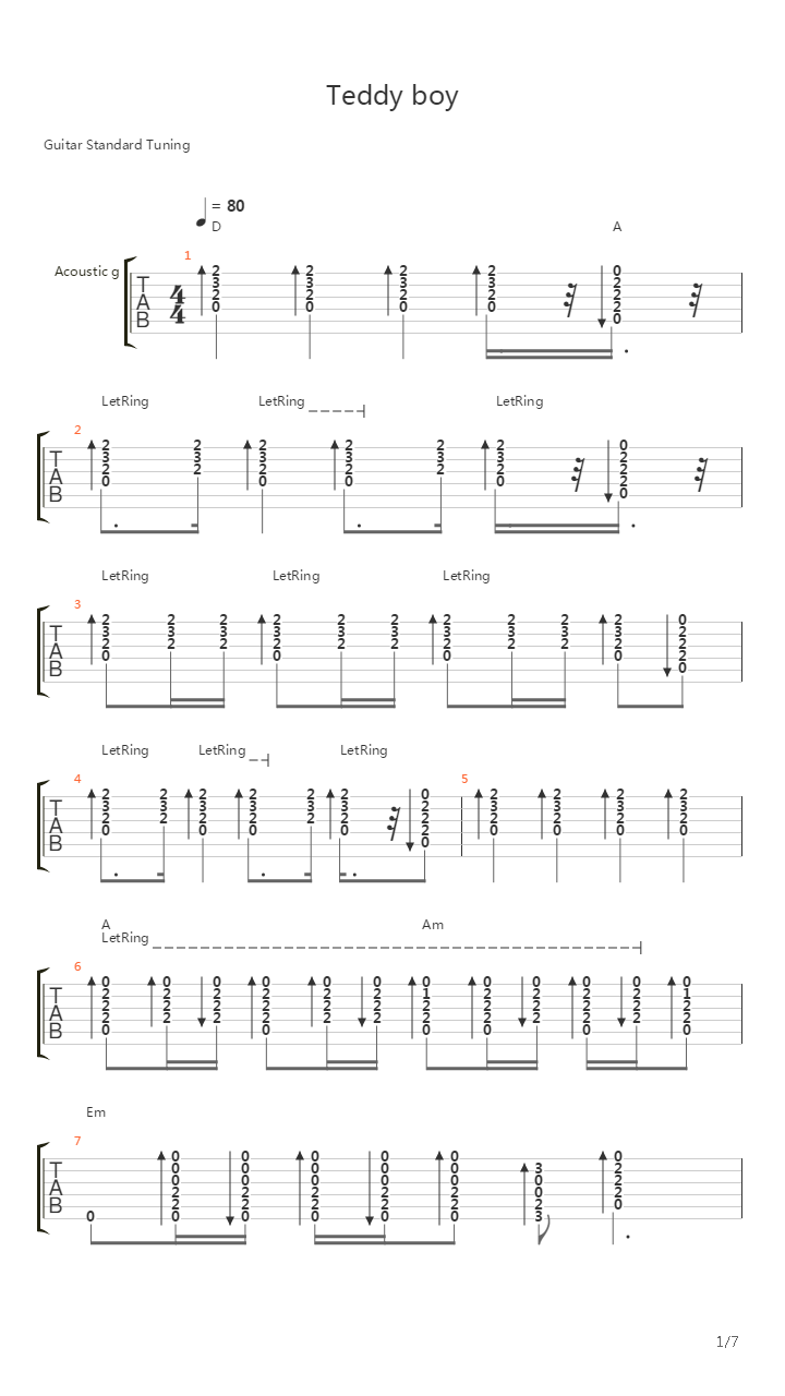 Teddy Boy吉他谱