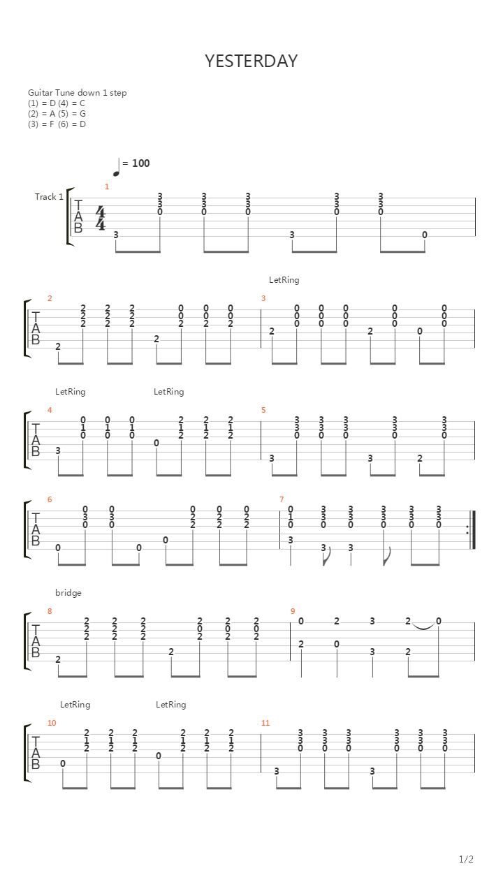 Yesterday吉他谱