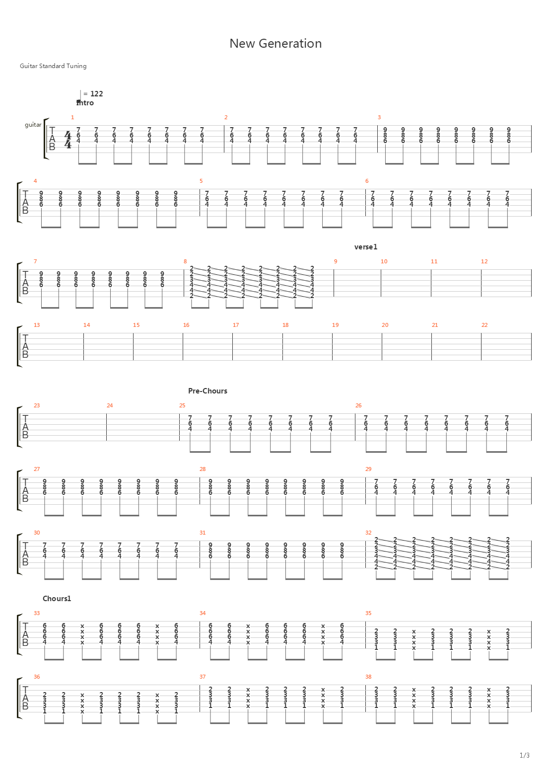 New Generation吉他谱