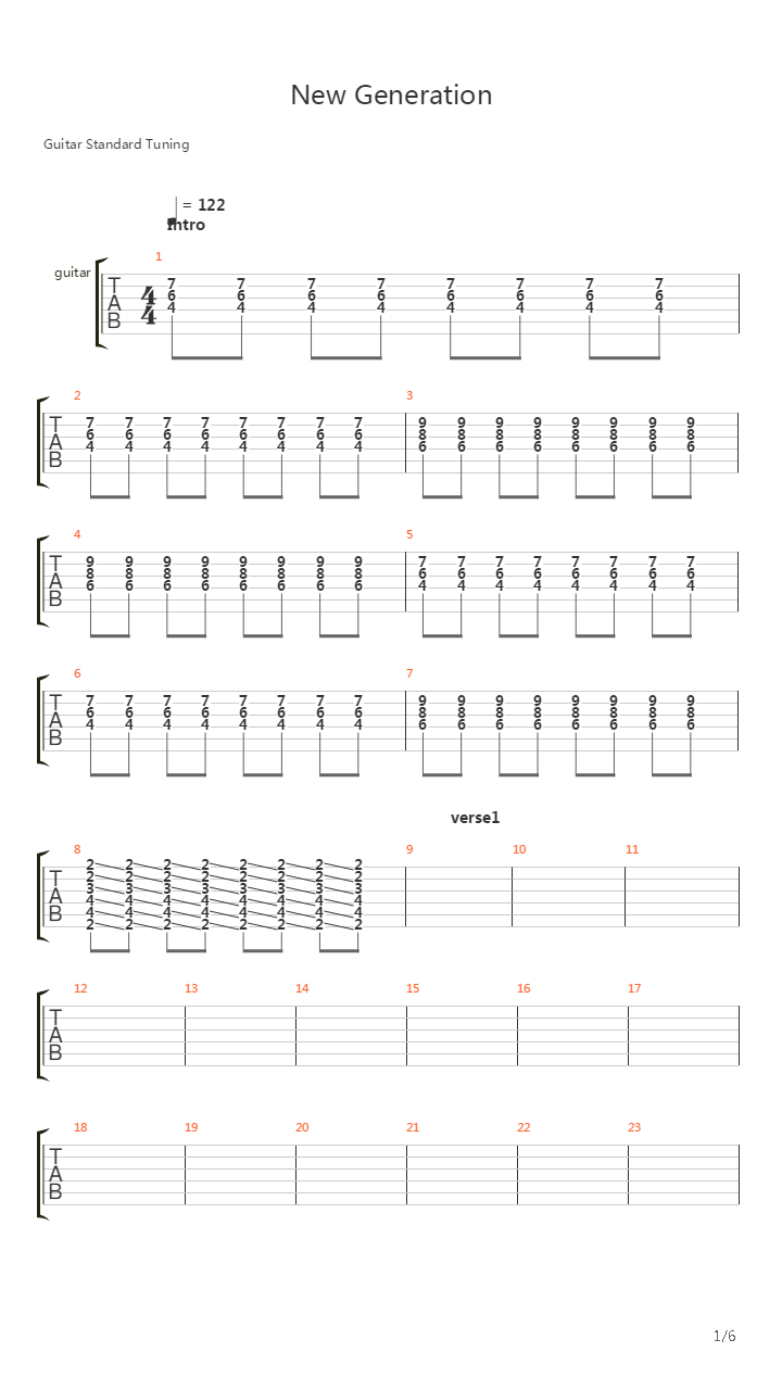 New Generation吉他谱