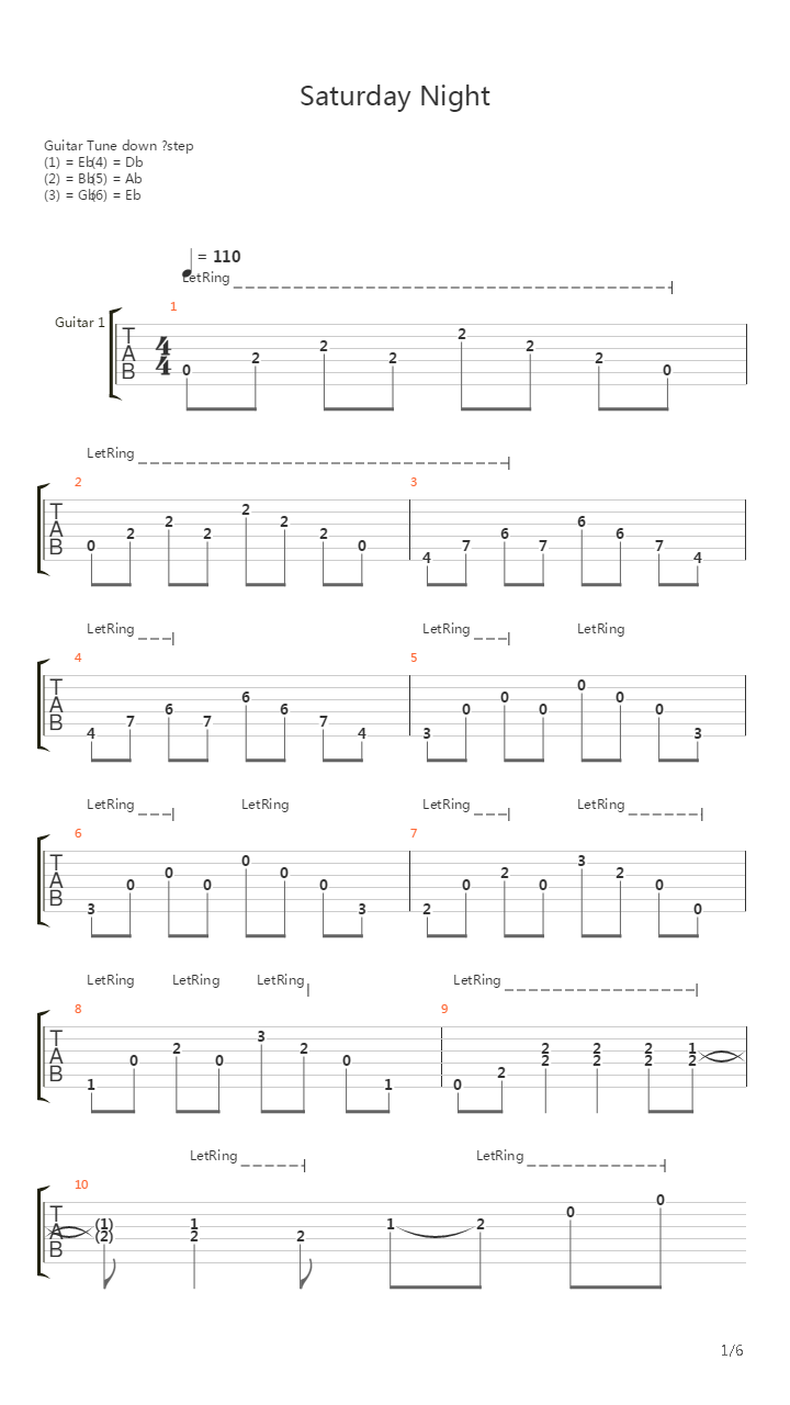 Saturday Night吉他谱