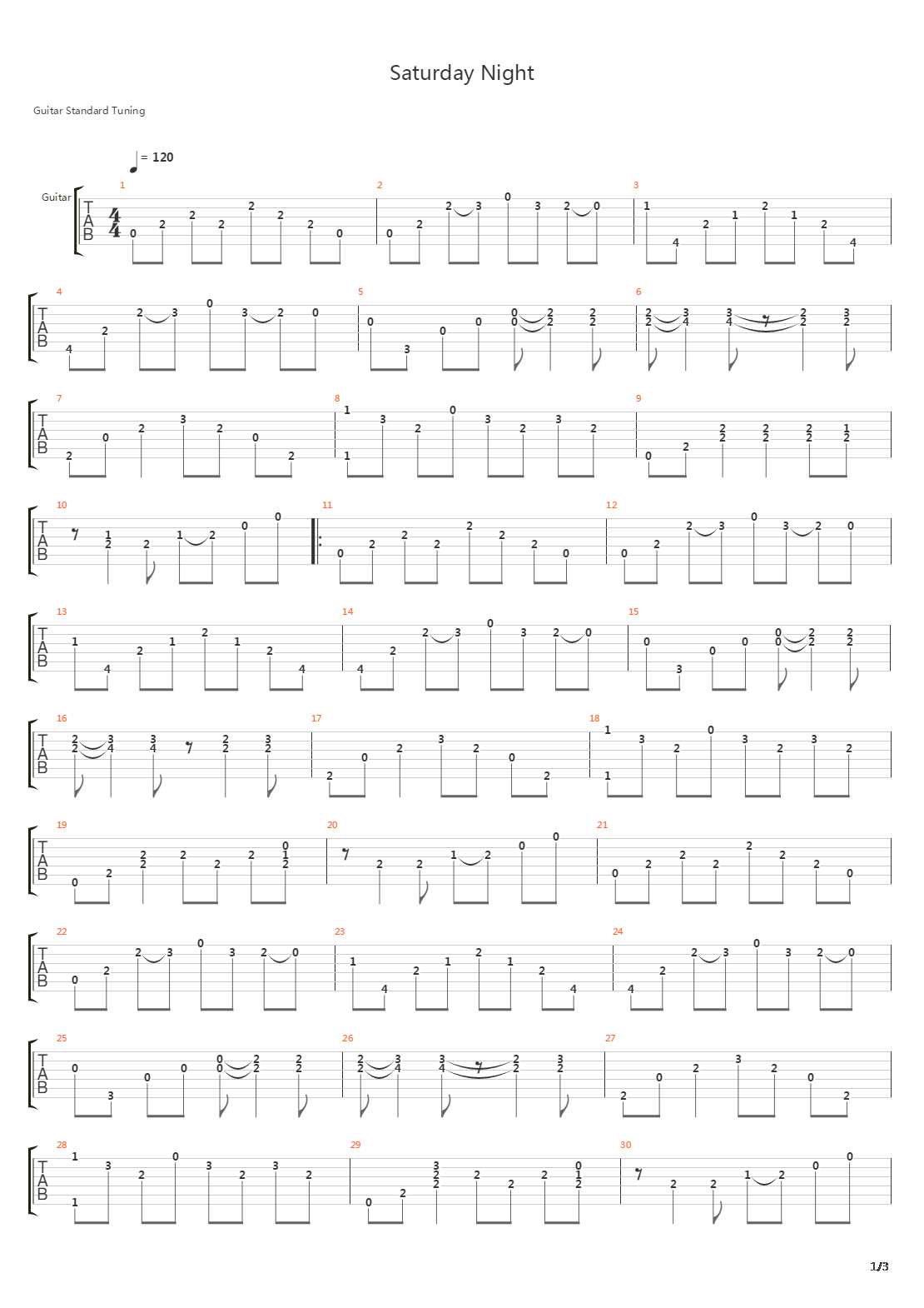 Saturday Night吉他谱