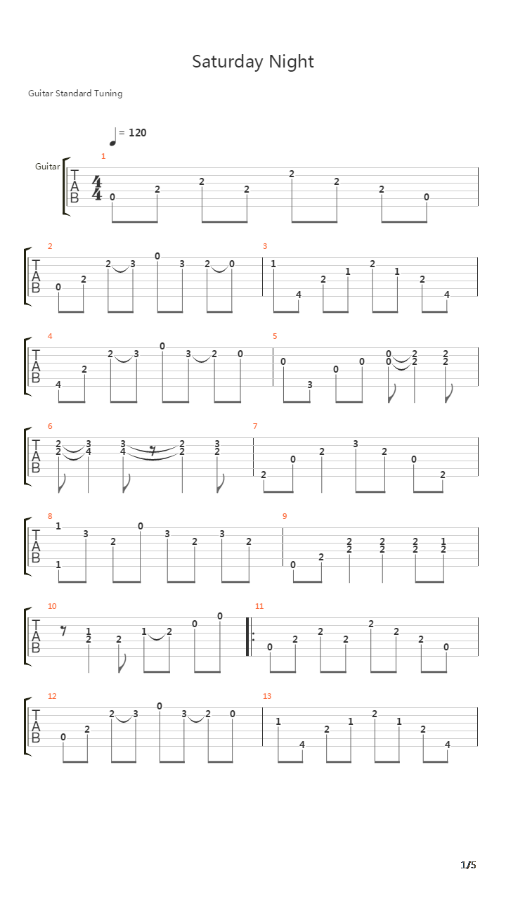 Saturday Night吉他谱