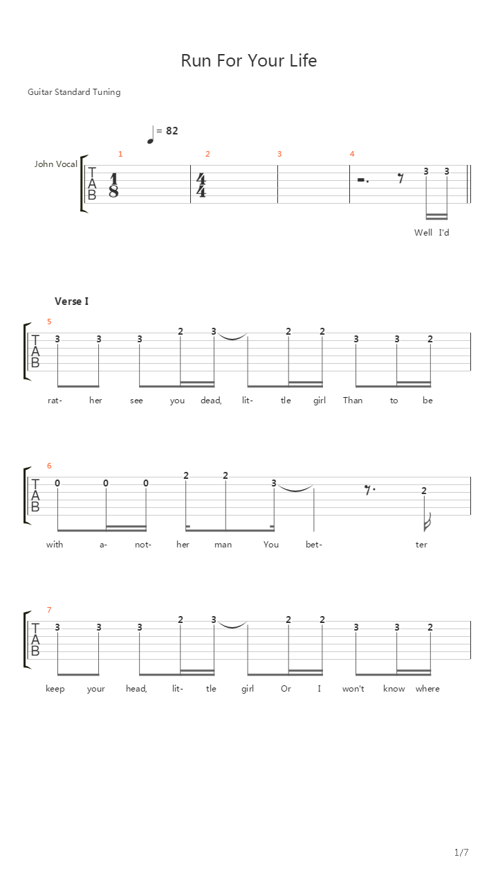 Run For Your Life吉他谱