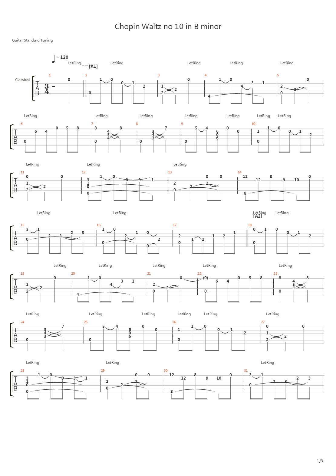 Chopin Waltz No 10 In B Minor吉他谱