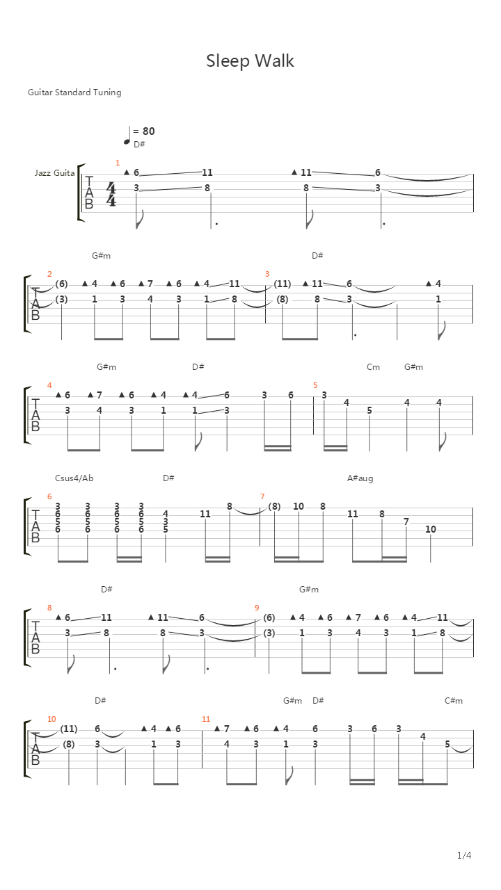 Sleep Walk吉他谱
