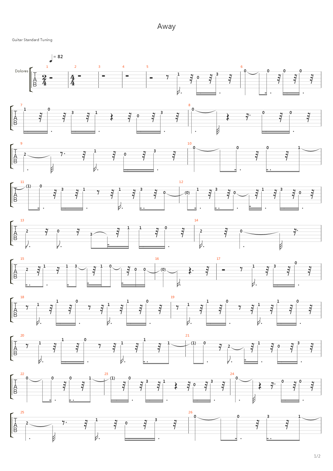 Away吉他谱