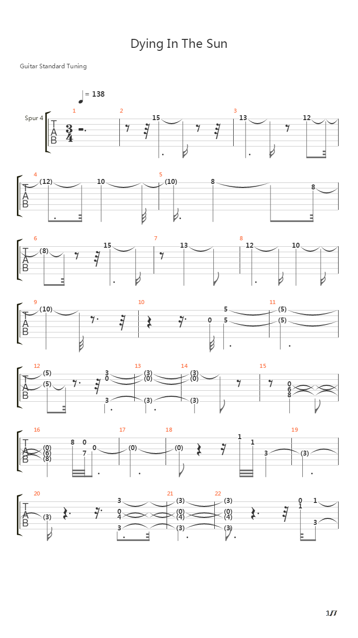 Dying In The Sun吉他谱