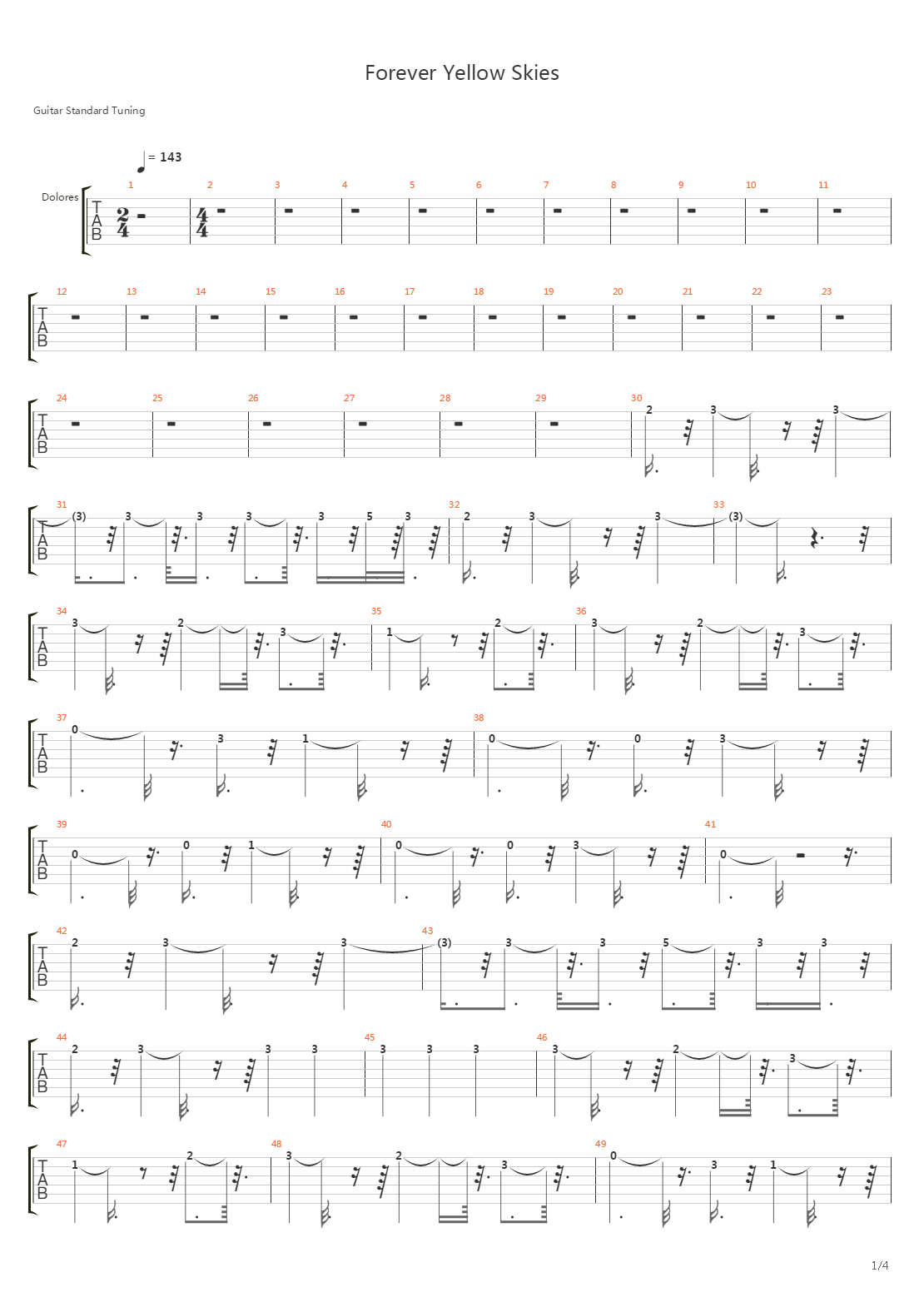 Forever Yellow Skies吉他谱