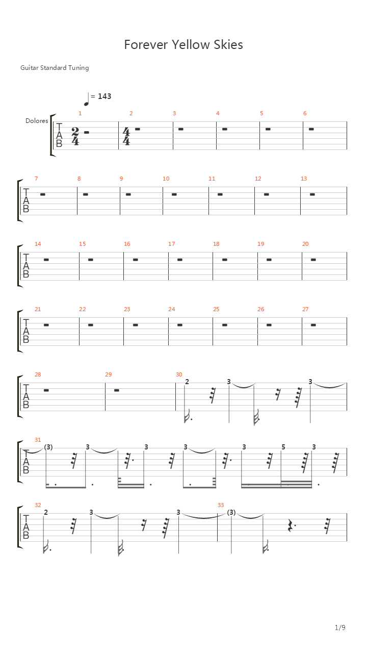 Forever Yellow Skies吉他谱