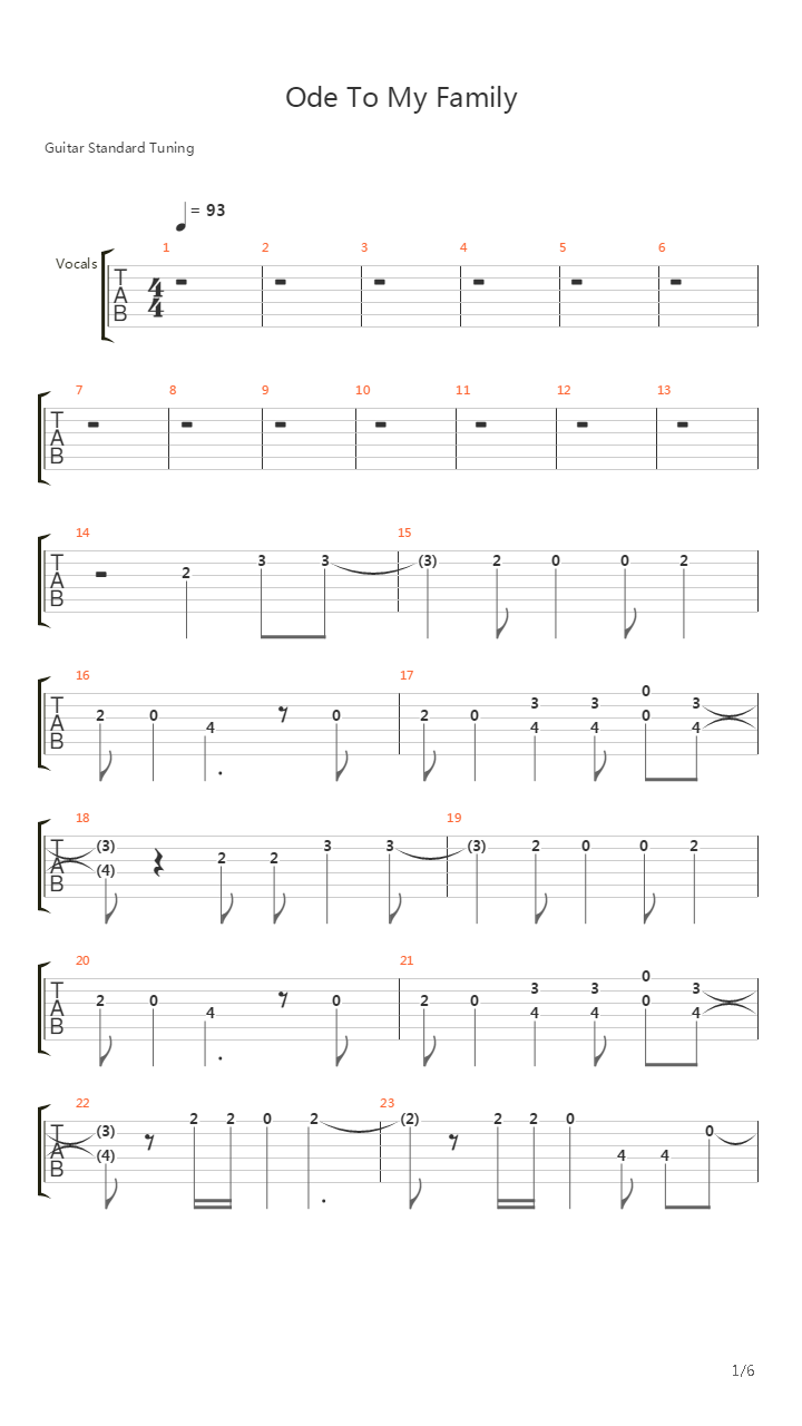 Ode To My Family吉他谱
