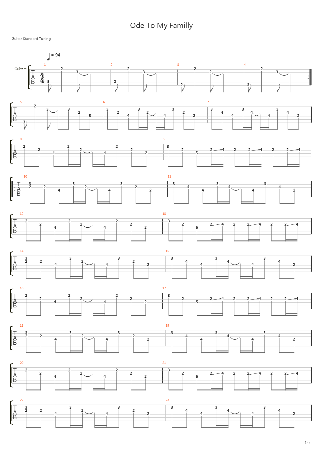 Ode To My Familly吉他谱