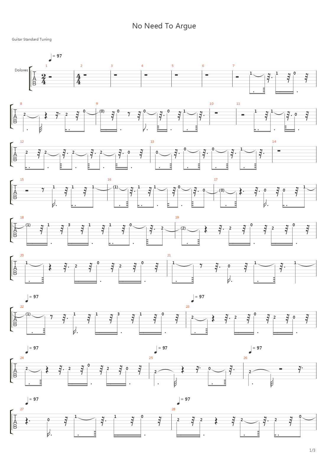 No Need To Argue吉他谱