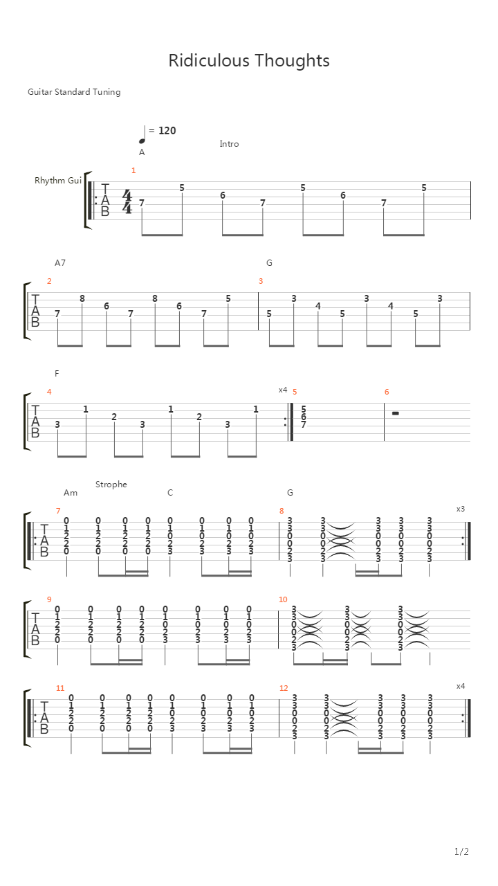 Ridiculous Thoughts吉他谱