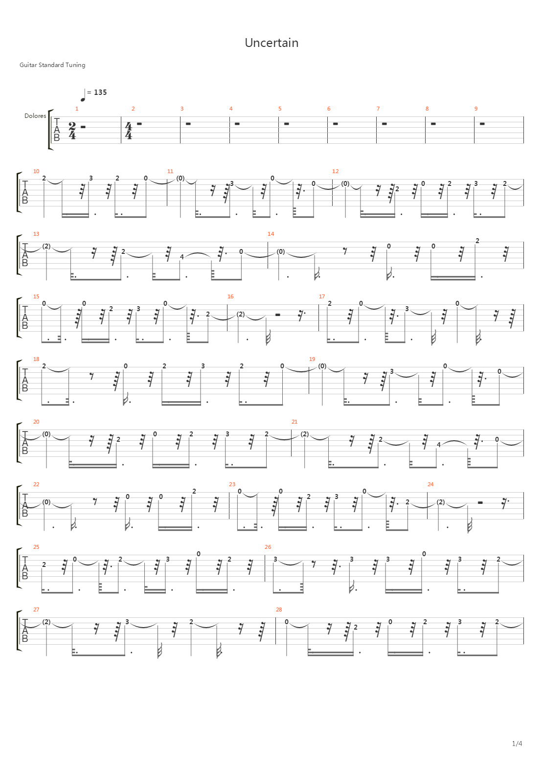 Uncertain吉他谱