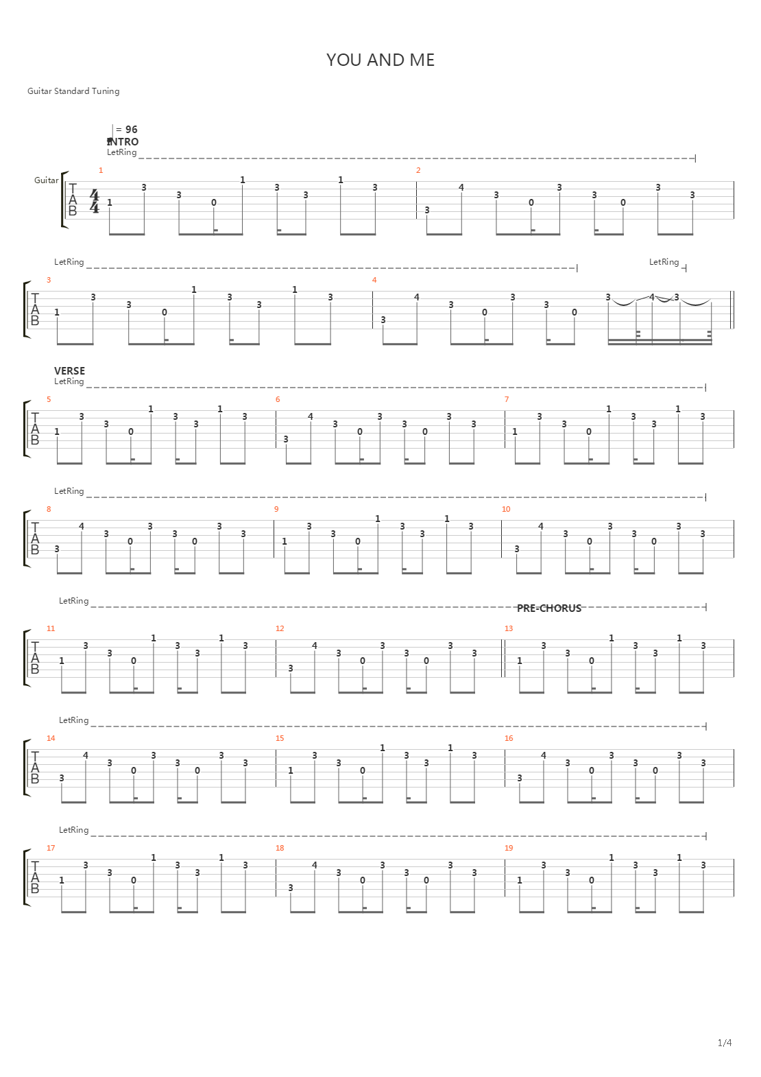 You And Me吉他谱