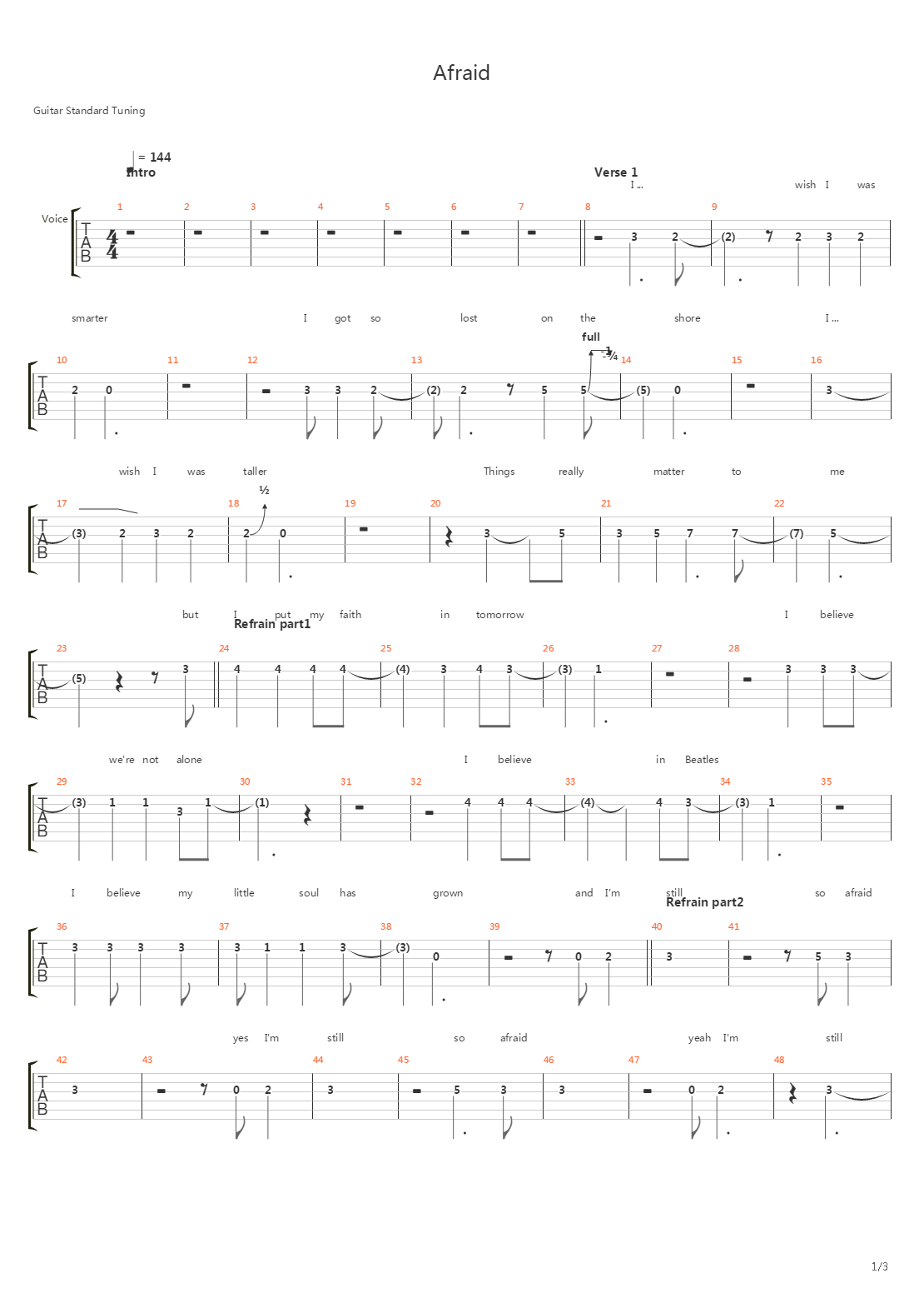 Afraid吉他谱