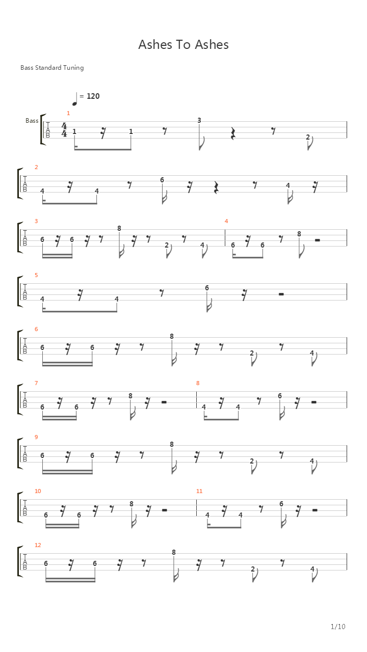 Ashes To Ashes吉他谱