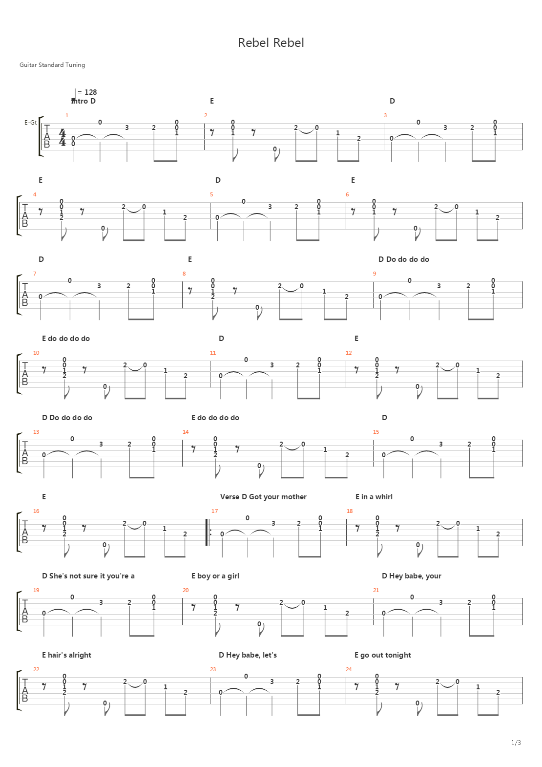 Rebel Rebel吉他谱