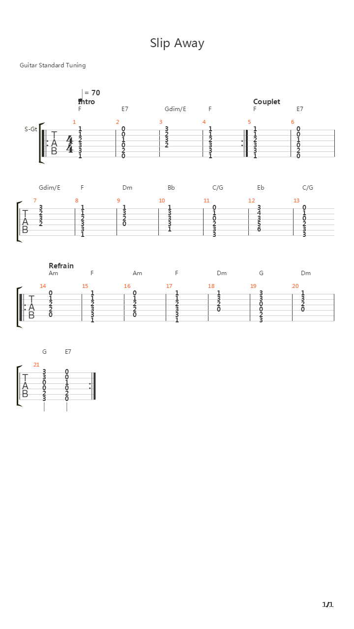 Slip Away吉他谱