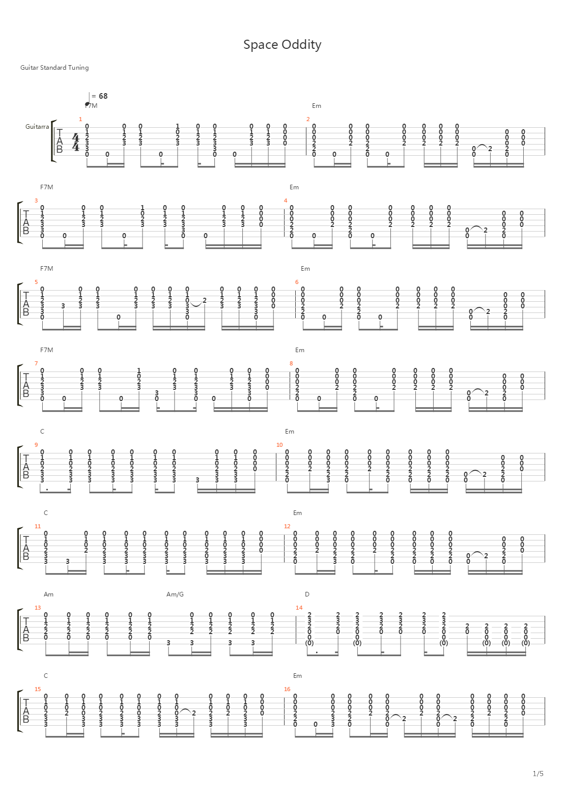 Space Oddity吉他谱