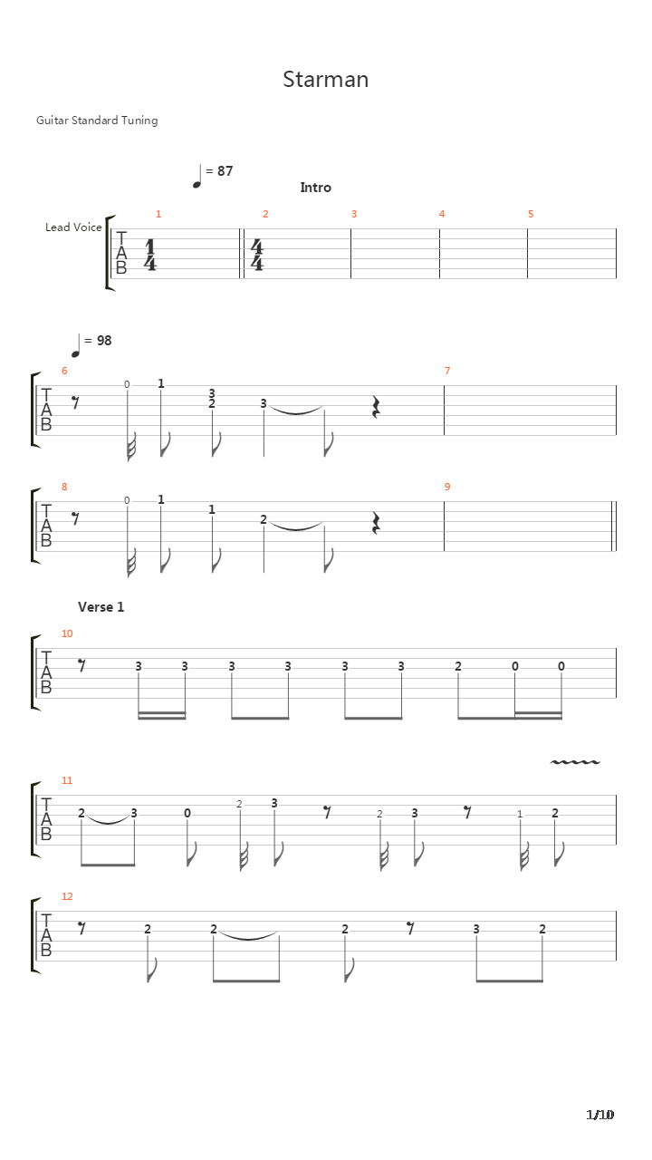 Starman吉他谱