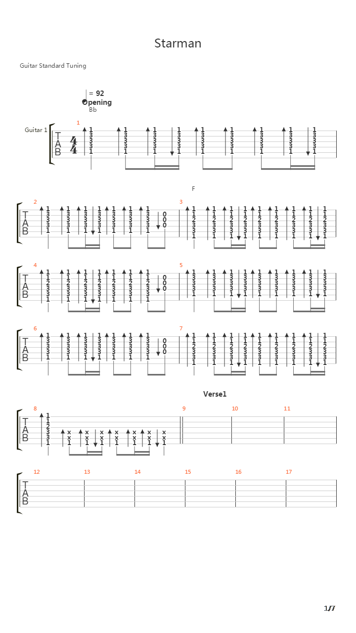 Starman吉他谱