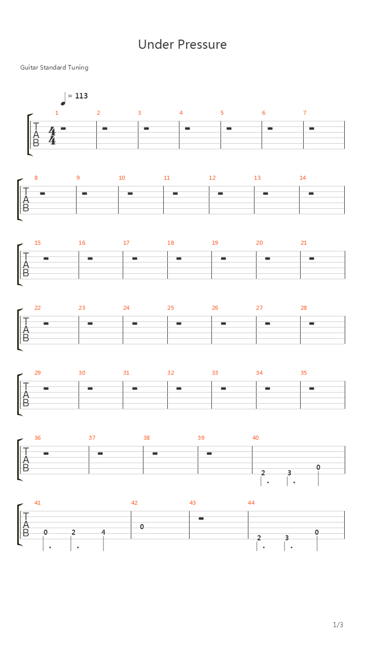 Under Pressure吉他谱
