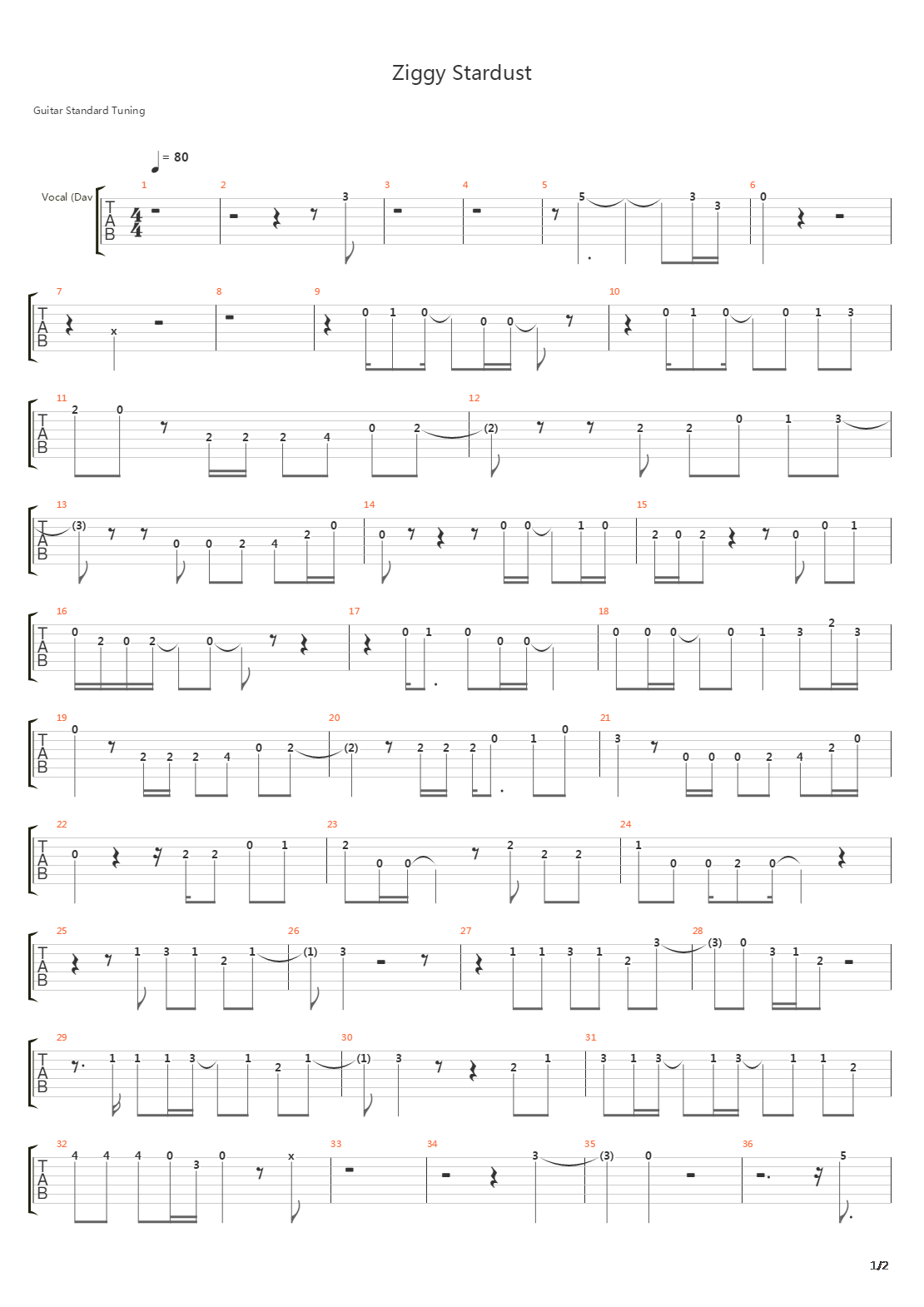 Ziggy Stardust吉他谱