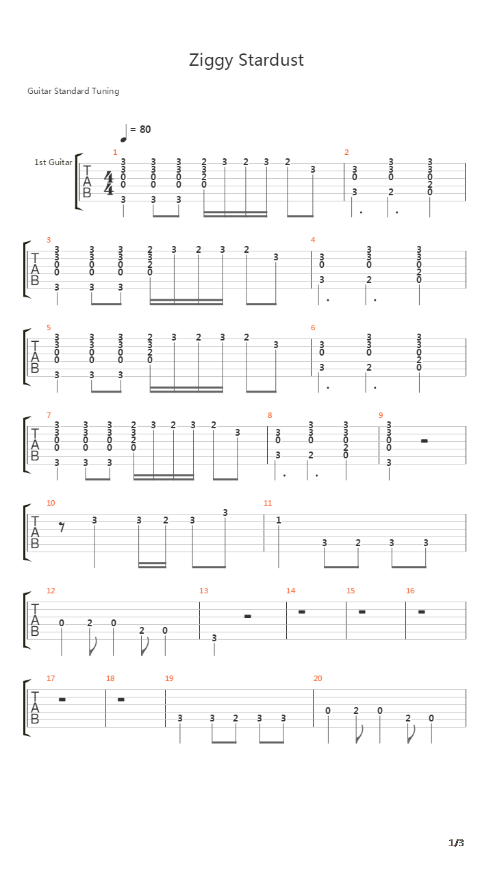 Ziggy Stardust吉他谱