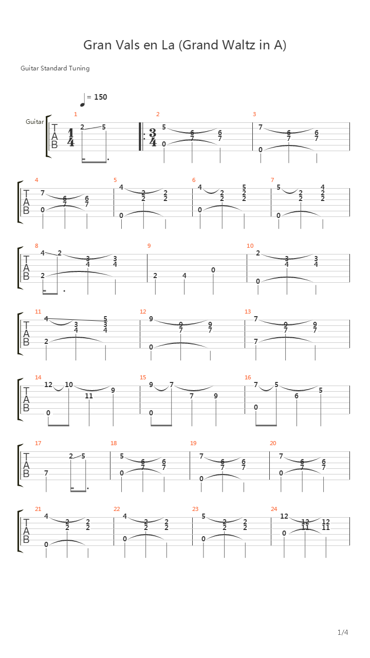 Gran Vals En La吉他谱