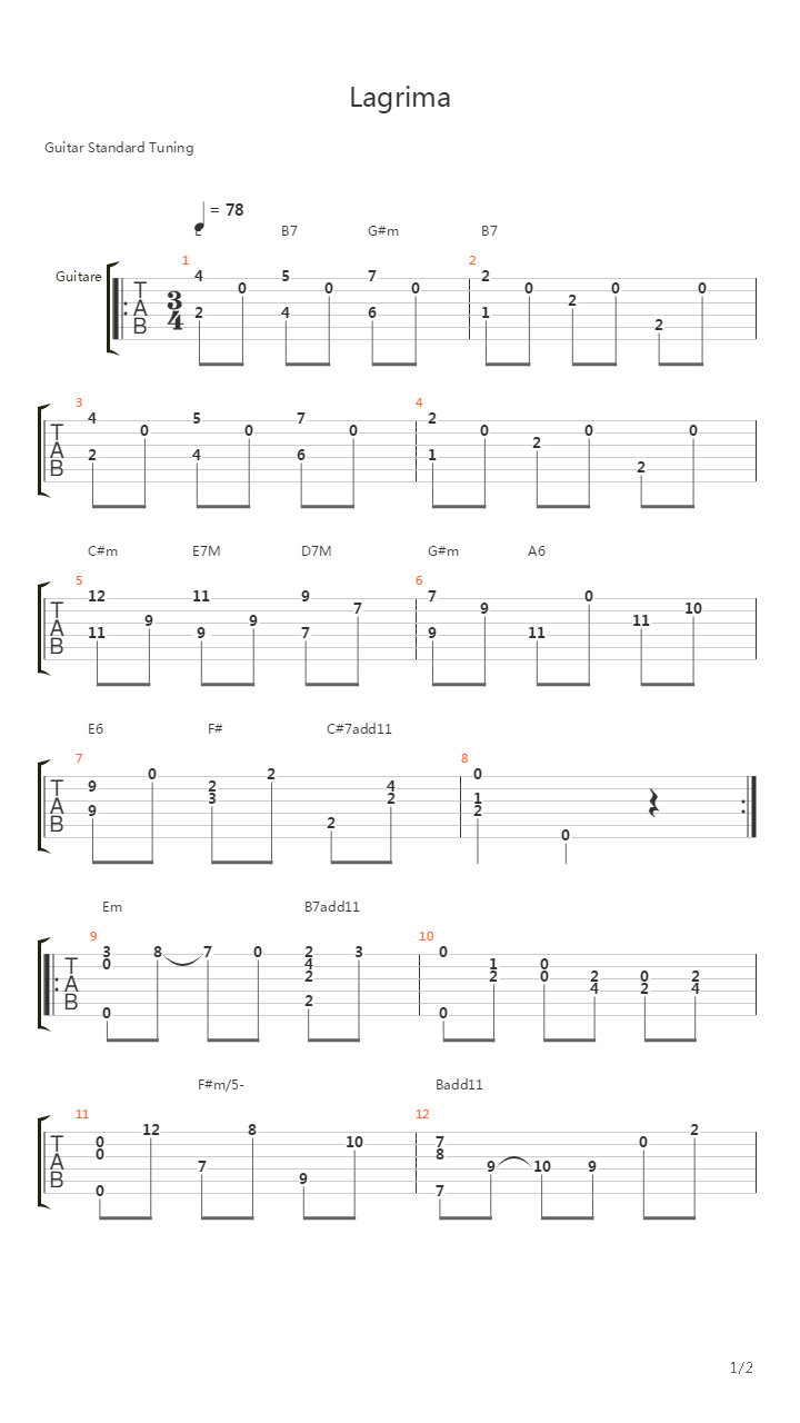 Lagrima吉他谱