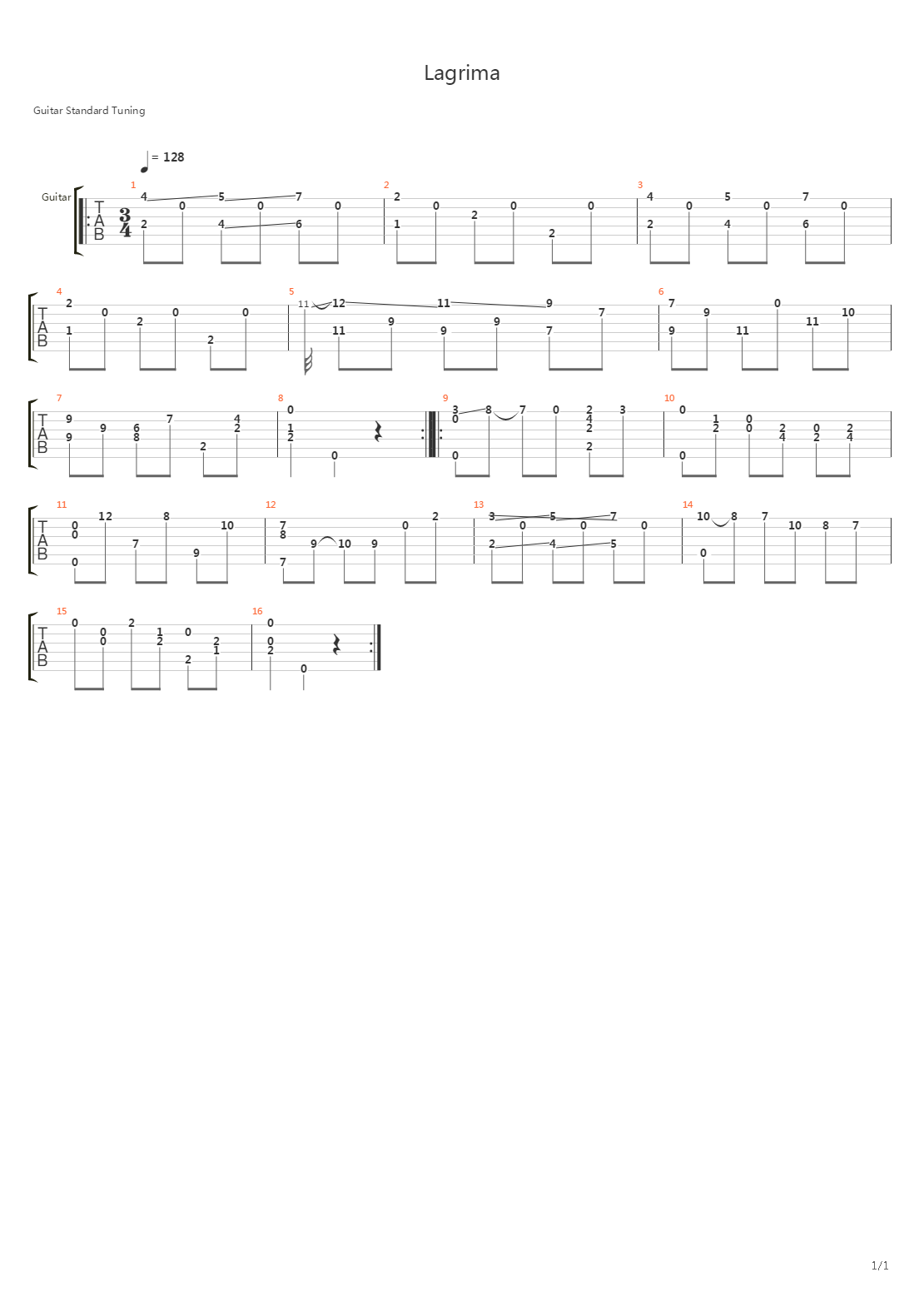 Lagrima吉他谱