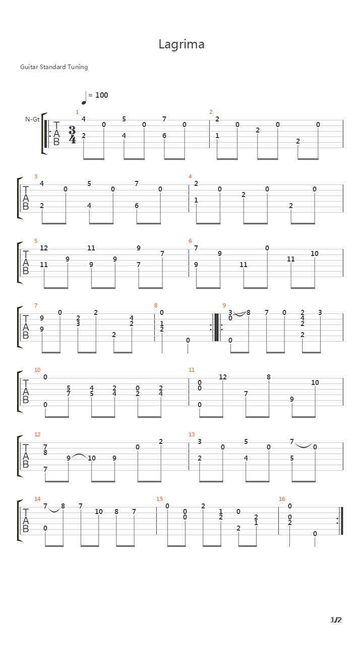 Lagrima吉他谱