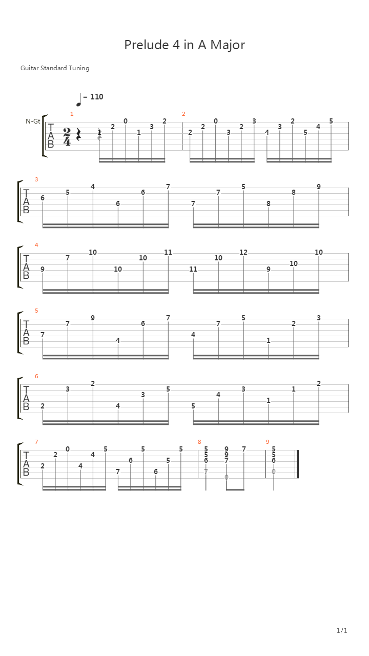 Prelude 4 In A Major吉他谱