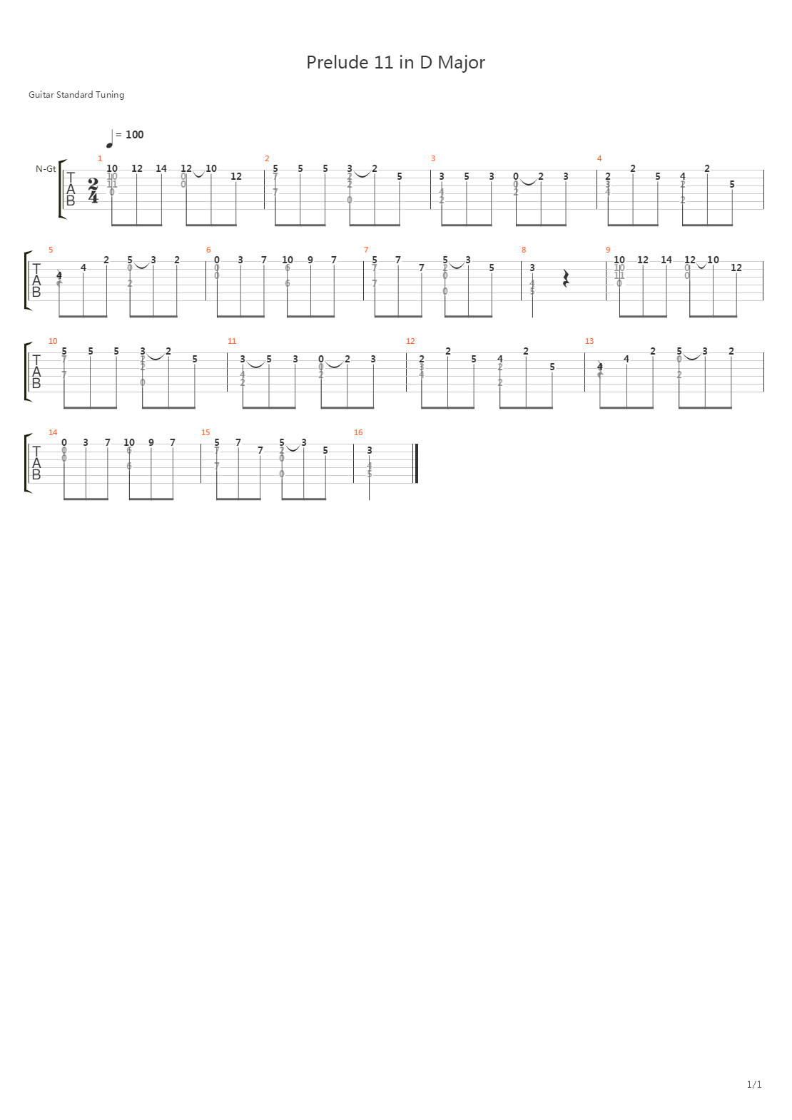 Prelude 11 In D Major吉他谱