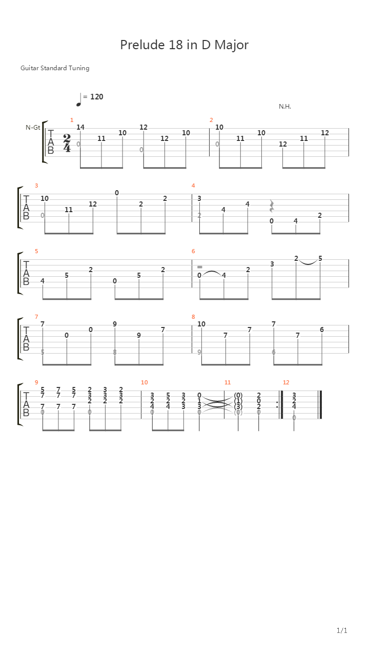 Prelude 18 In D Major吉他谱