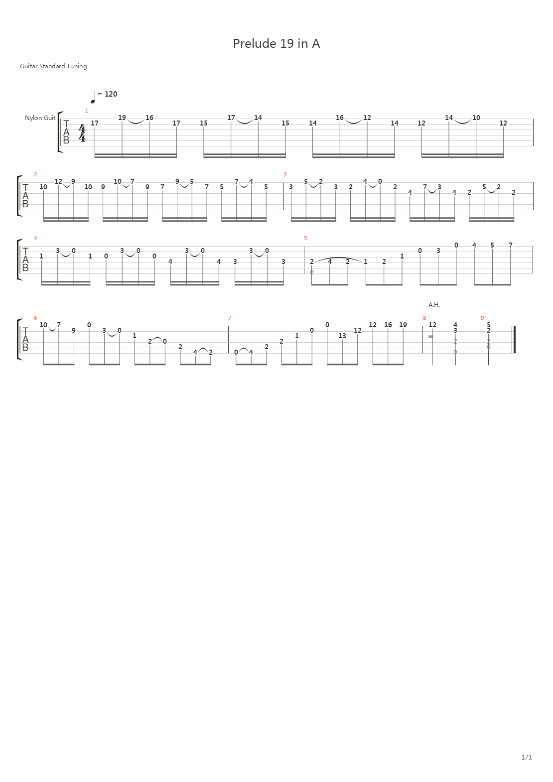 Prelude 19 In A吉他谱