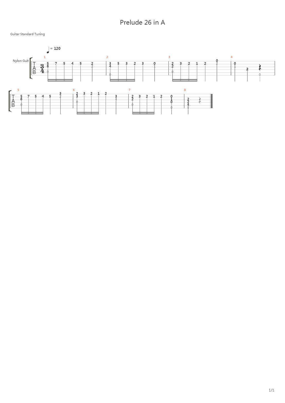 Prelude 26 In A吉他谱