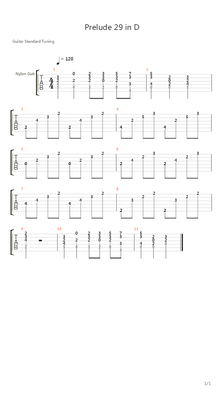 Prelude 29 In D吉他谱