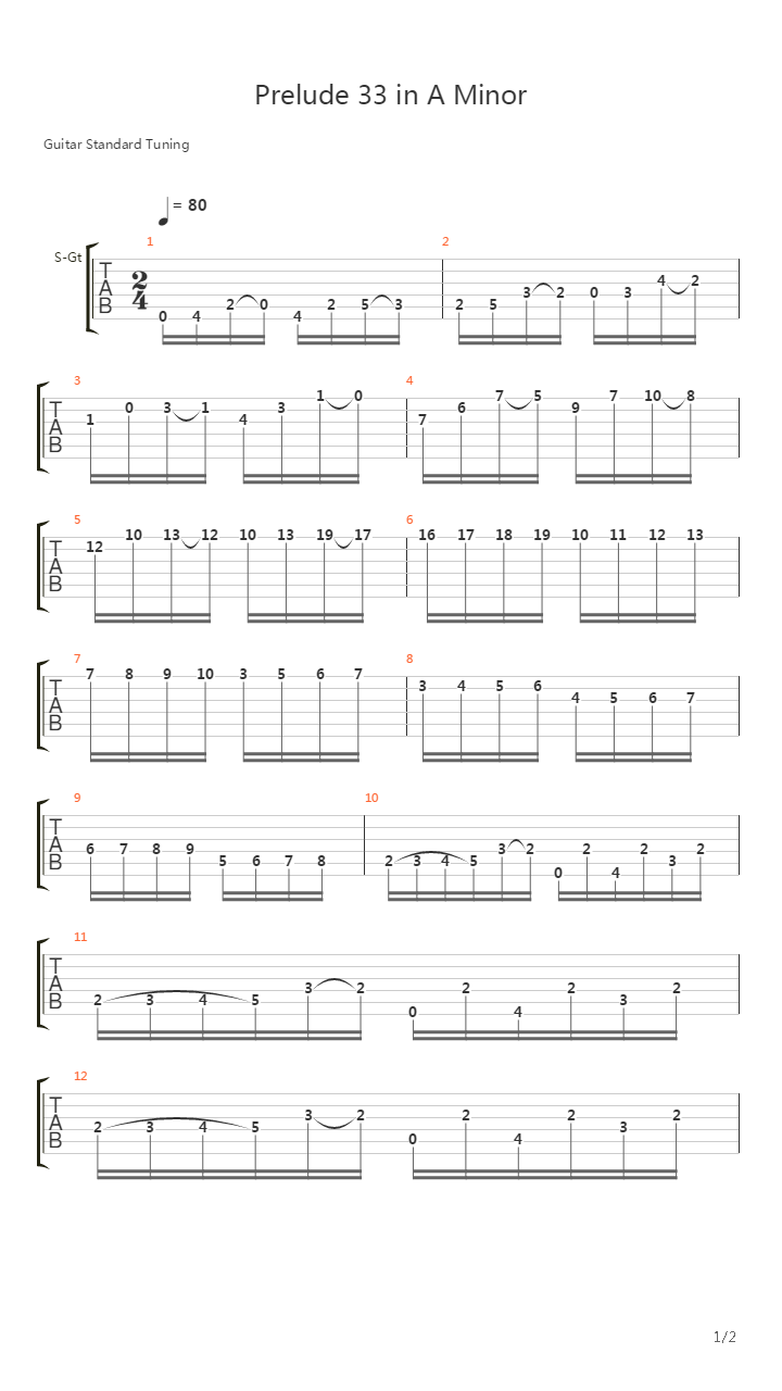 Prelude 33 In A Minor吉他谱