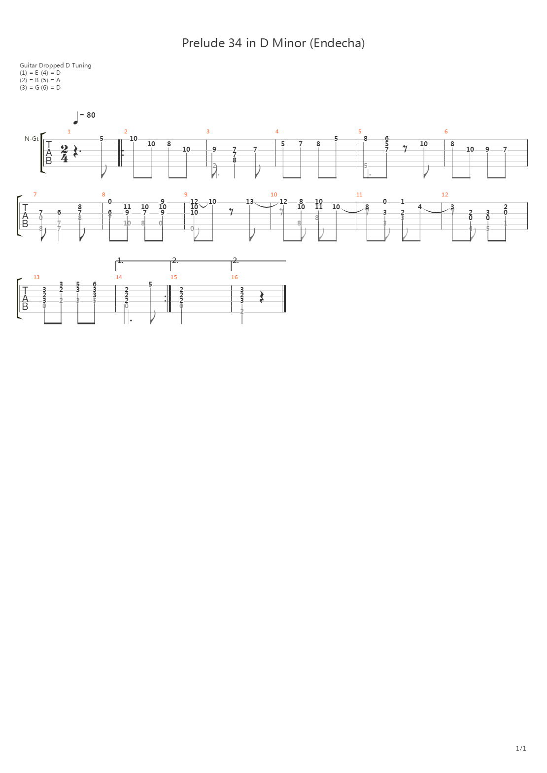 Prelude 34 In D Minor Endecha吉他谱