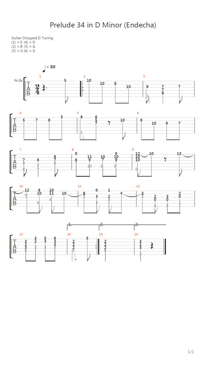 Prelude 34 In D Minor Endecha吉他谱