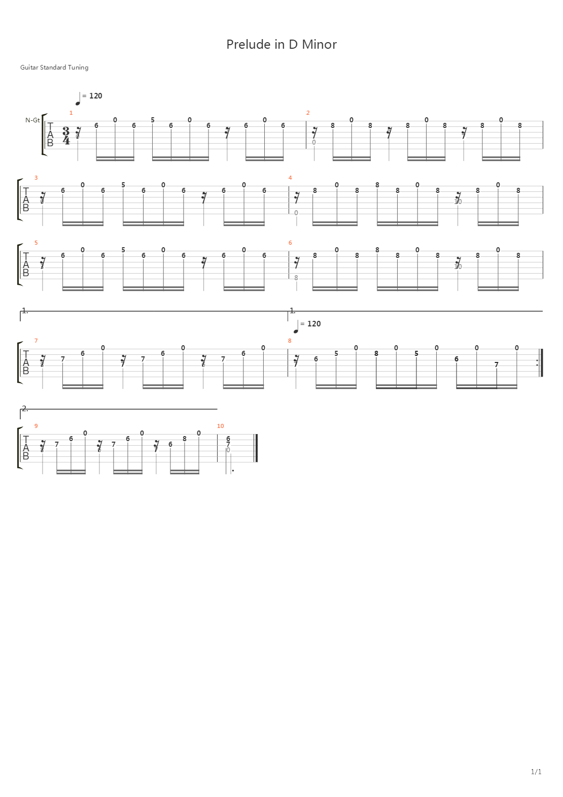 Prelude In D Minor吉他谱