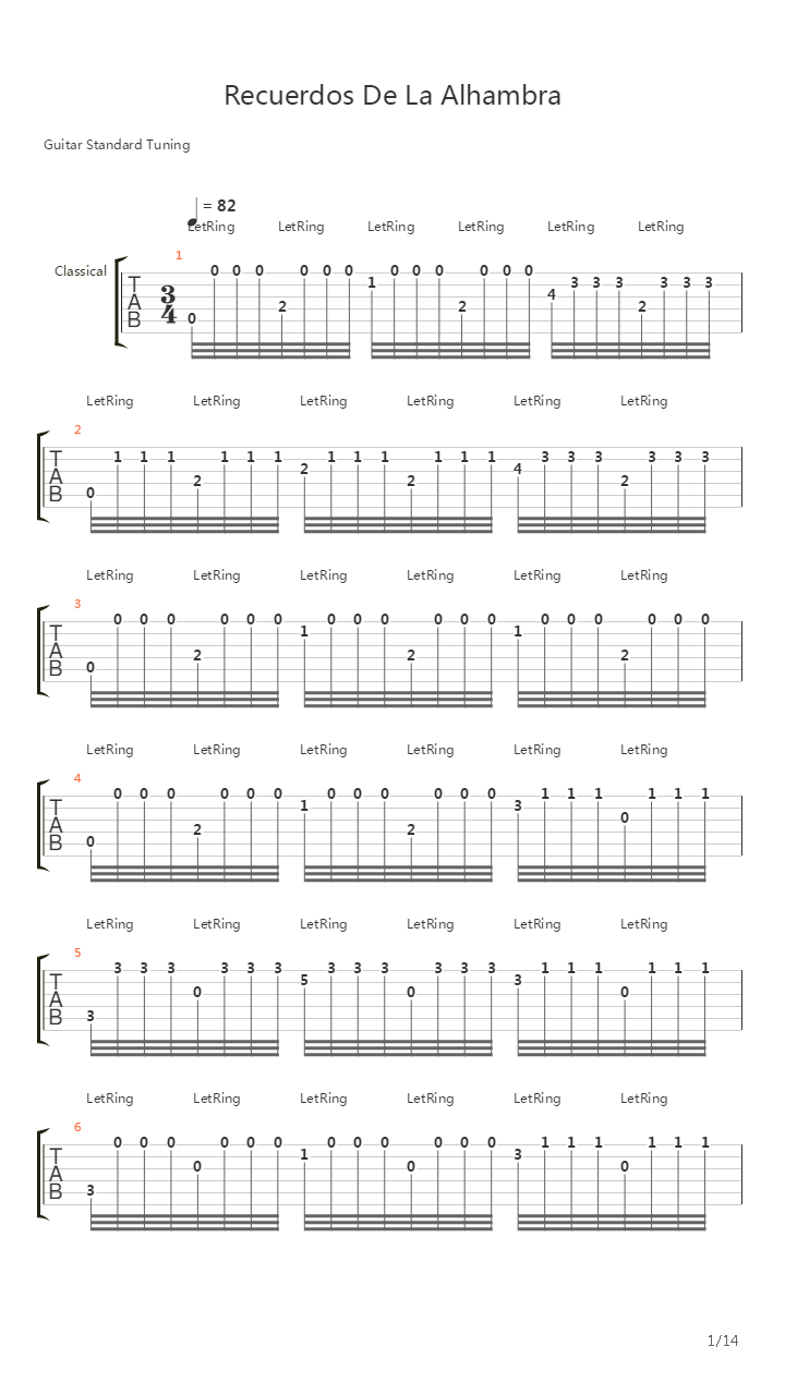 Recuerdos De La Alhambra吉他谱