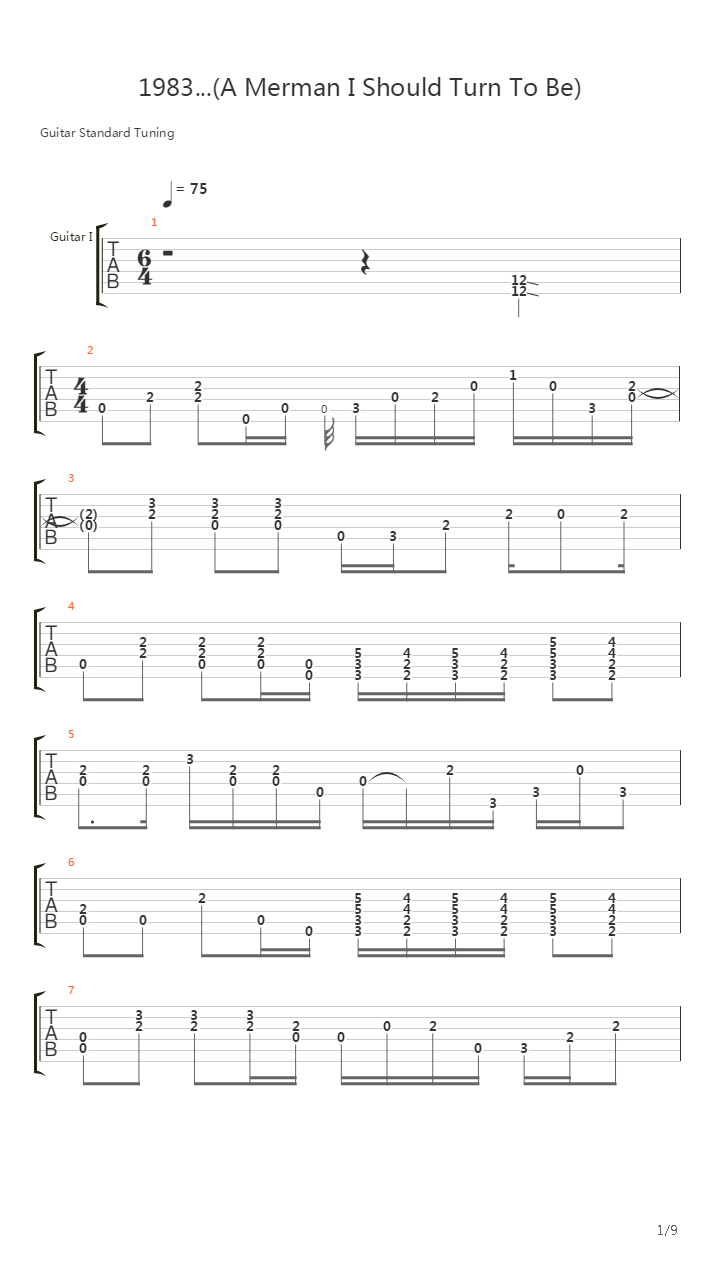 1983 A Merman I Should Turn To Be吉他谱