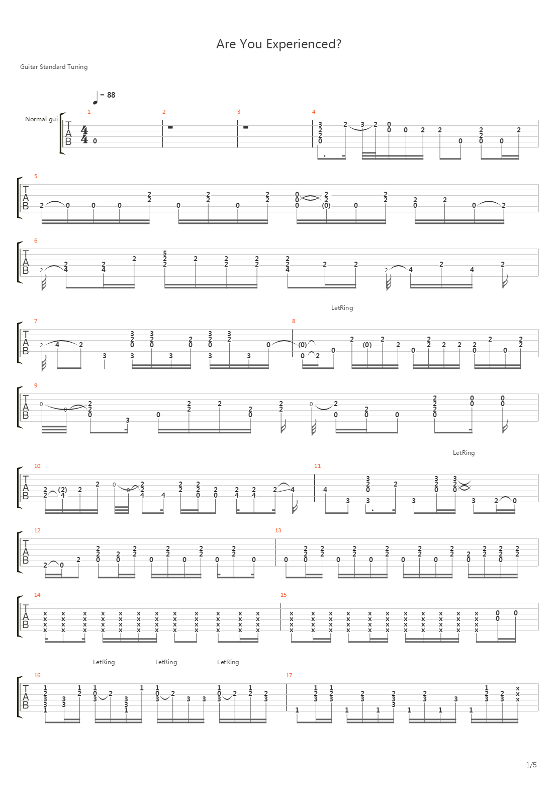 Are You Experienced吉他谱