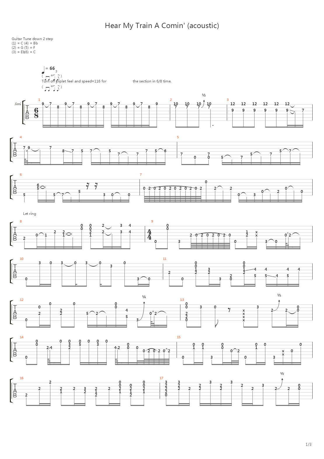 Hear My Train A Comin吉他谱