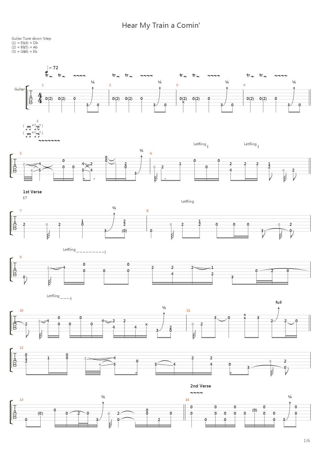 Hear My Train A Comin吉他谱